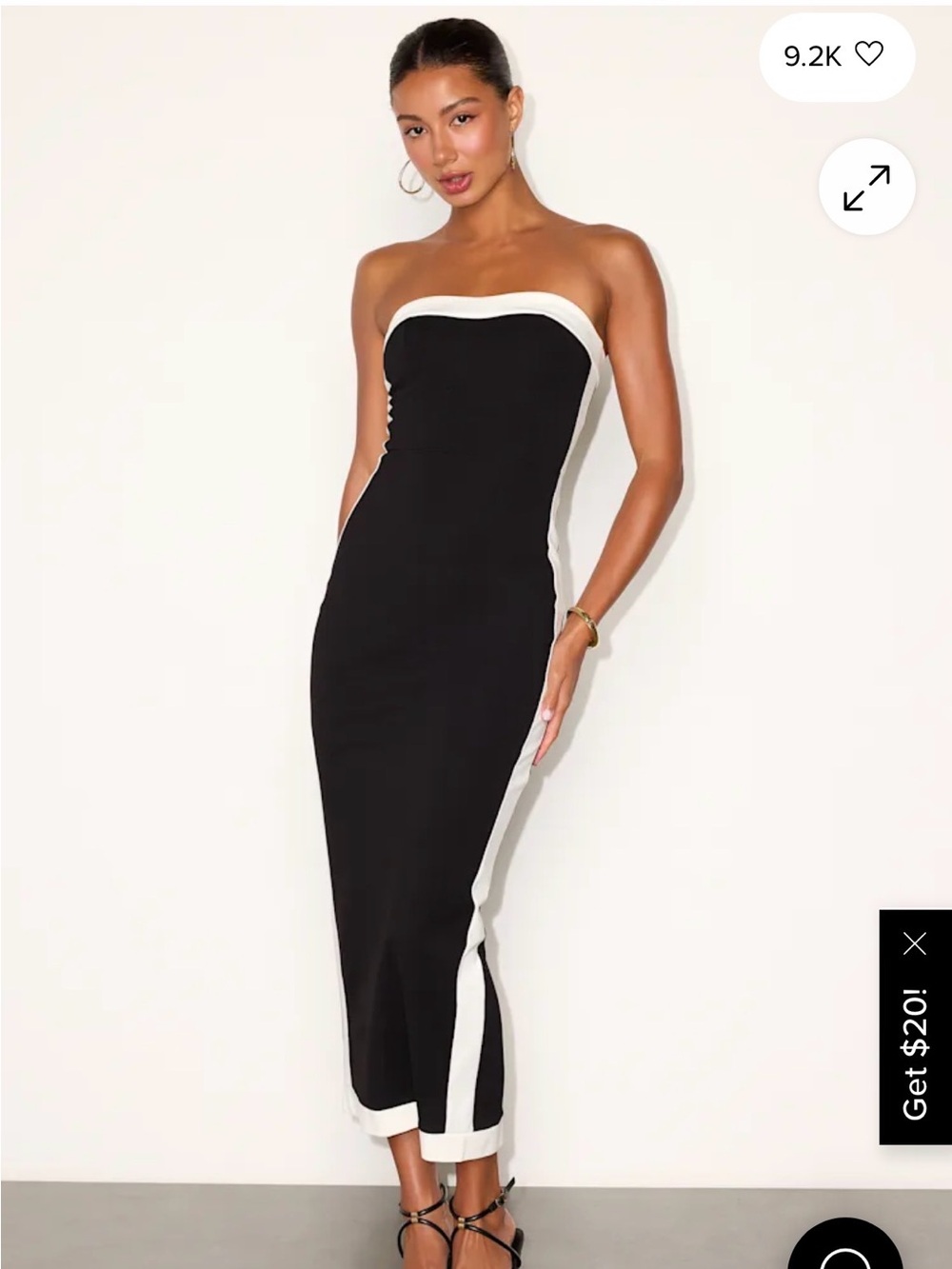 Lulu's Strapless Black Midi Dress with White Trim